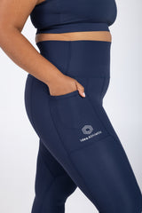 Sweat Proof Activewear, high waisted statement navy 3/4 length tights, high waisted 3/4 length tights, Idea Athletic Australia