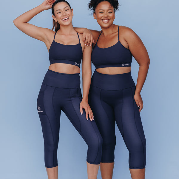 Sweat Proof Activewear - High Waisted Statement Navy 3/4 Length Tights – Idea  Athletic