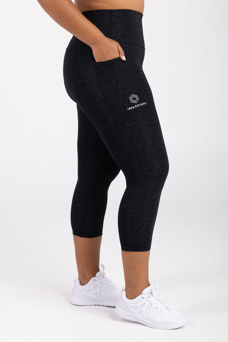 Sweat Proof Activewear, high waisted black leopard 3/4 length tights, high waisted 3/4 length leggings, Idea Athletic Australia