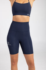 Sweat Proof Activewear, high waisted statement navy bike shorts, high waisted bike shorts, Idea Athletic Australia