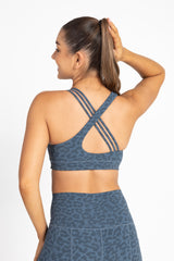 sweat proof activewear - sweat proof sport bra - blue leopard sport bra - blue leopard sweat proof sport bra