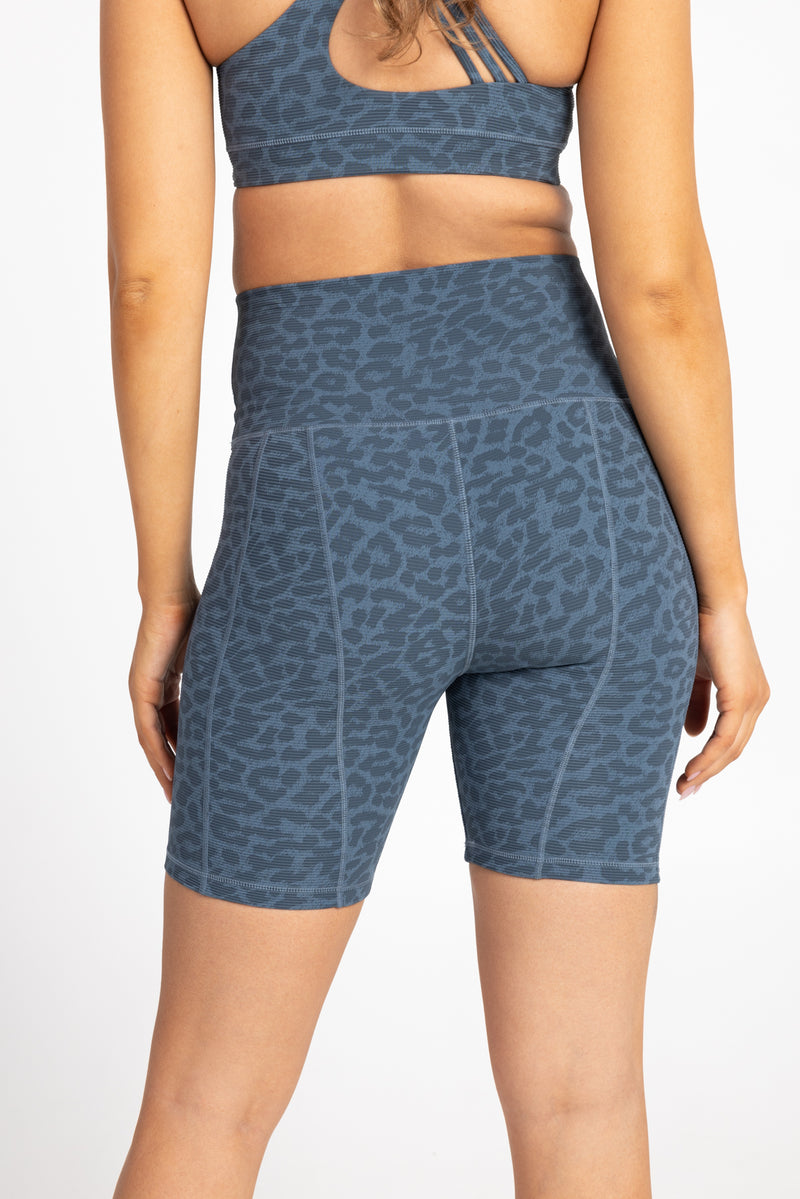 Sweat Proof Activewear - High Waisted Blue Leopard Bike Short – Idea  Athletic