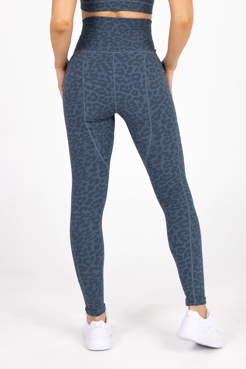 Sweat Proof Activewear - High Waisted Blue Leopard Full Length