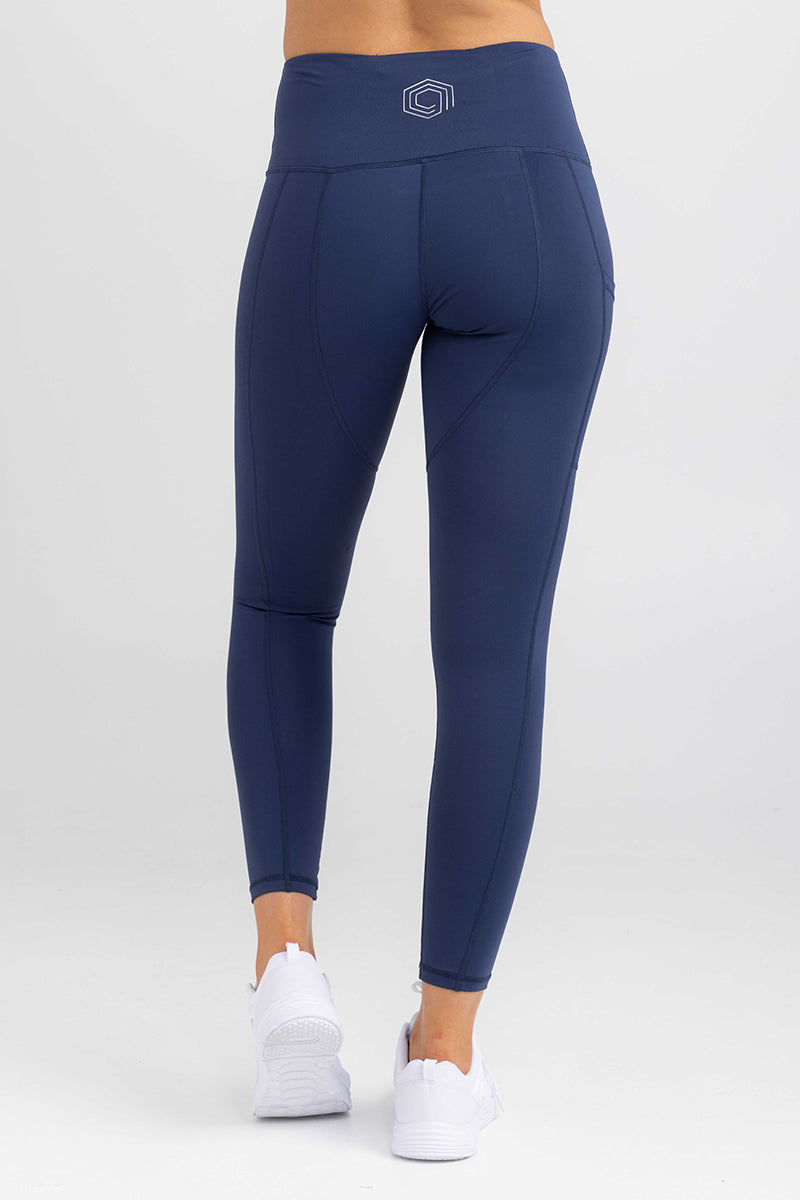 Full length leggings with pockets in luxe navy blue by Idea Athletic | Australian activewear brand