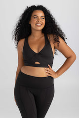 invisiSweat Cross Back, Key Hole Crop - Charcoal Black
